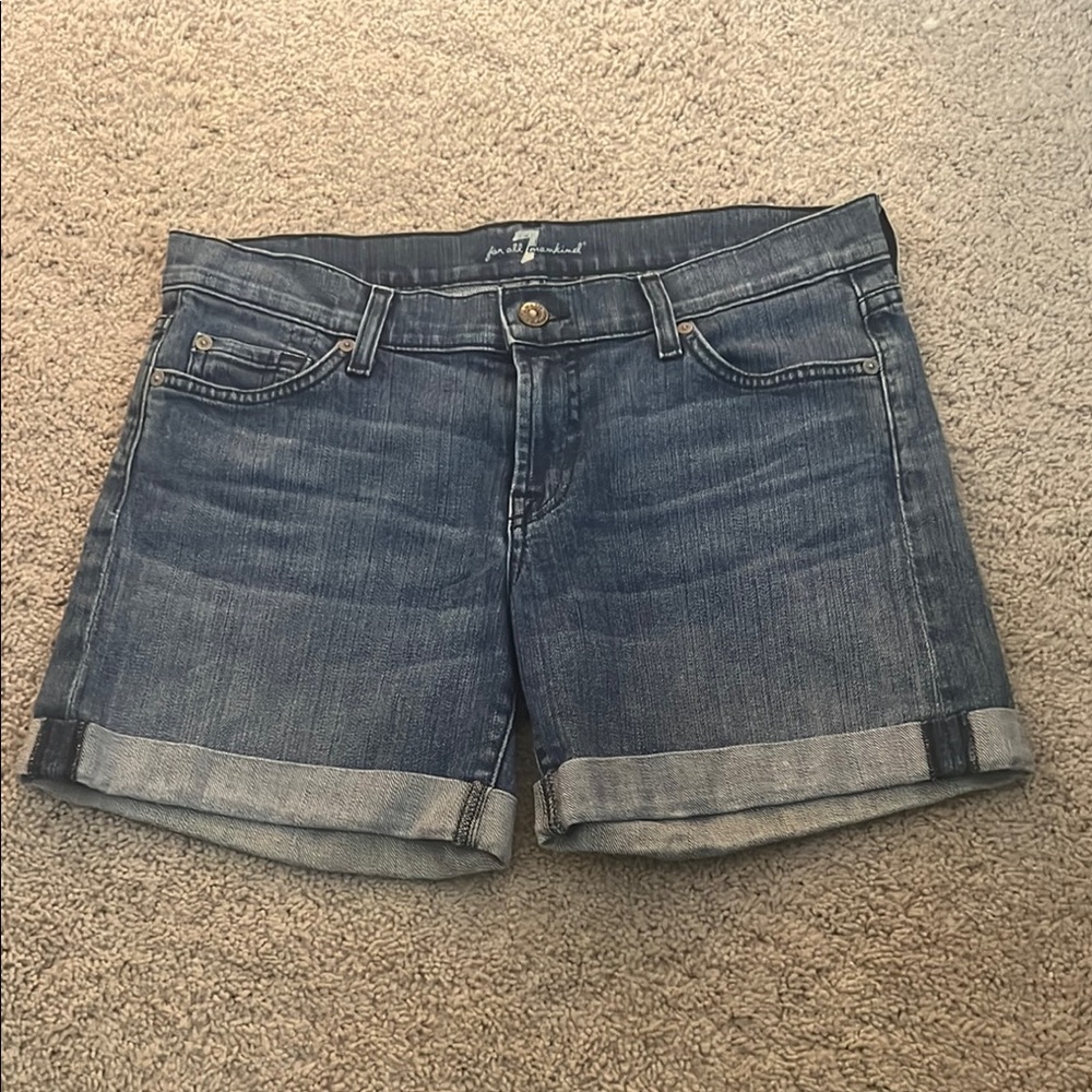 7 For All Mankind Blue Jean Shorts with Cuffed Hem